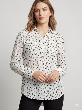 Ann Taylor Palm Tree Print Utility Blouse - Size Small